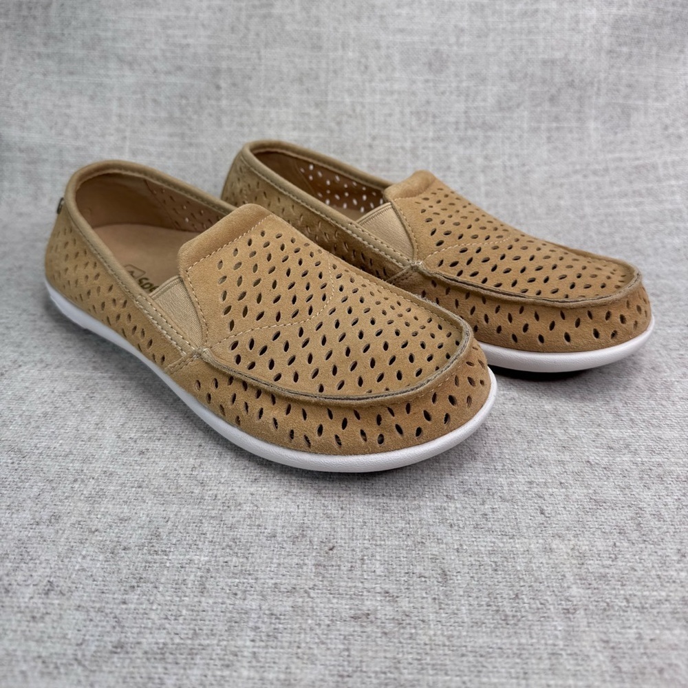 NWOB Spenco Equinox tan perforated suede slip on orthotic‎ shoes loafers sz 5.5B